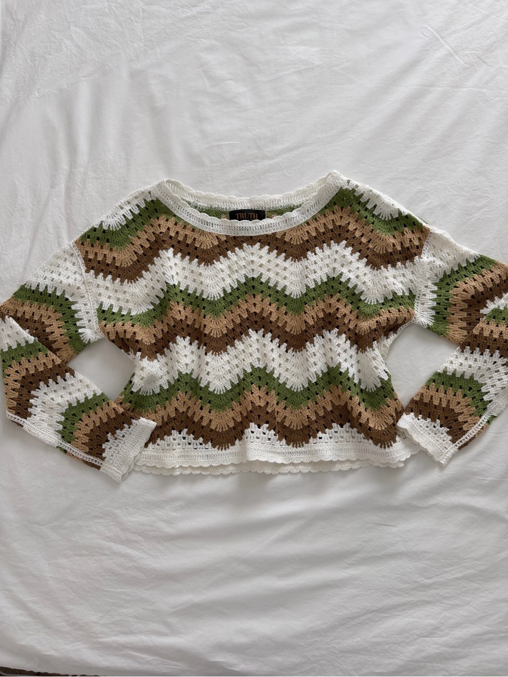 Crochet Crop Knit Long Sleeve Top